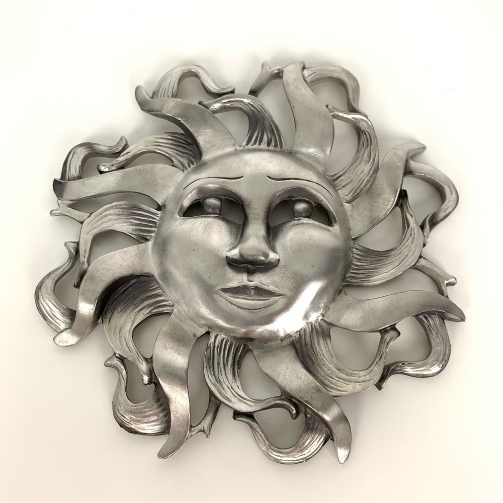 Sun Celestial Wall Decor Plaque Pewter Seagull Canada Face Silver Colored Vtg